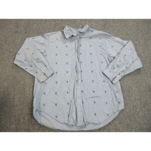 Barn Fly Shirt Mens XL Blue Check Cotton Long Sleeve Button Front Embroidered